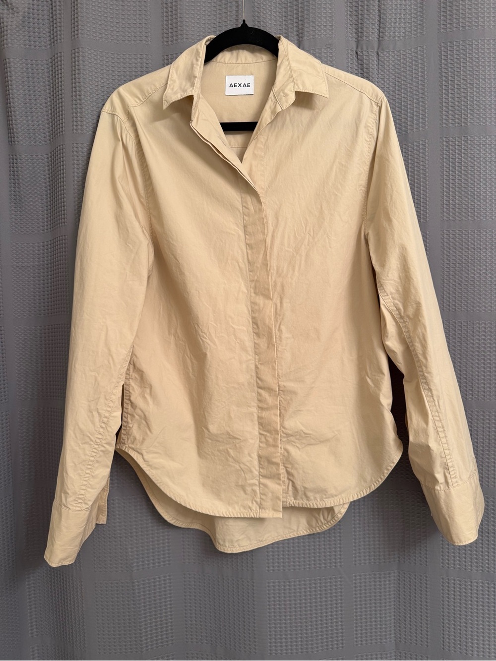 AEXAE Beige 100% Cotton Wide Sleeve Concealed Placket Button Up Shirt Size S